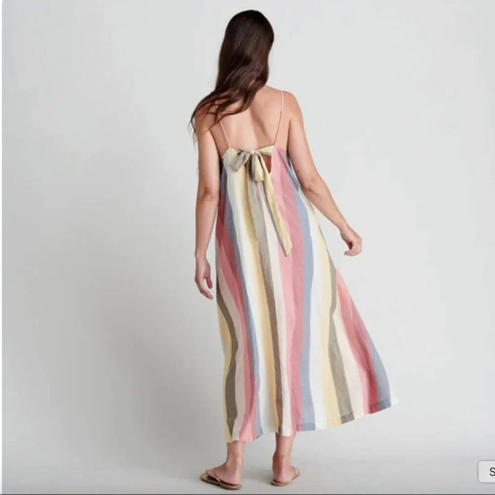 PINK CHICKEN Sterralda Maxi Dress Womens XS Rainbow Stripe Tie Back Sundress - Picture 9 of 9